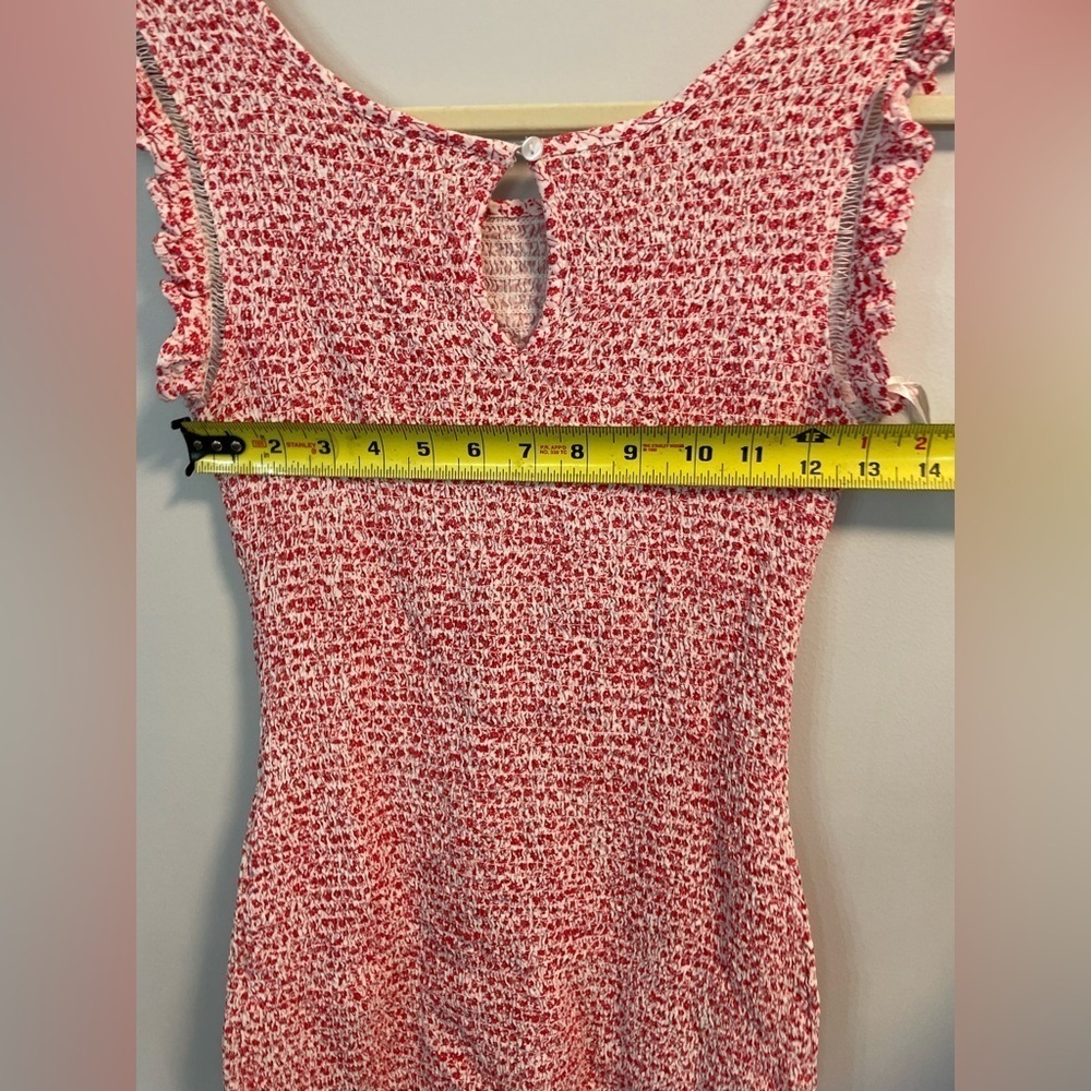 Japna, medium, women’s red and white floral print smocked stretch mini dress - Picture 6 of 9